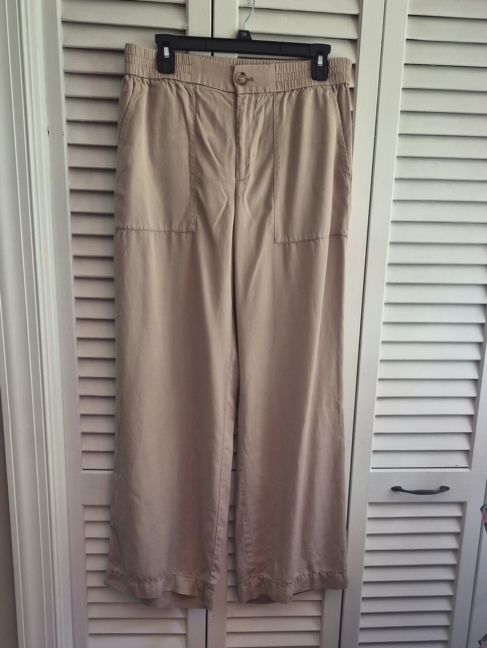 LOFT Beige Wide-Leg Elastic Waist Pants